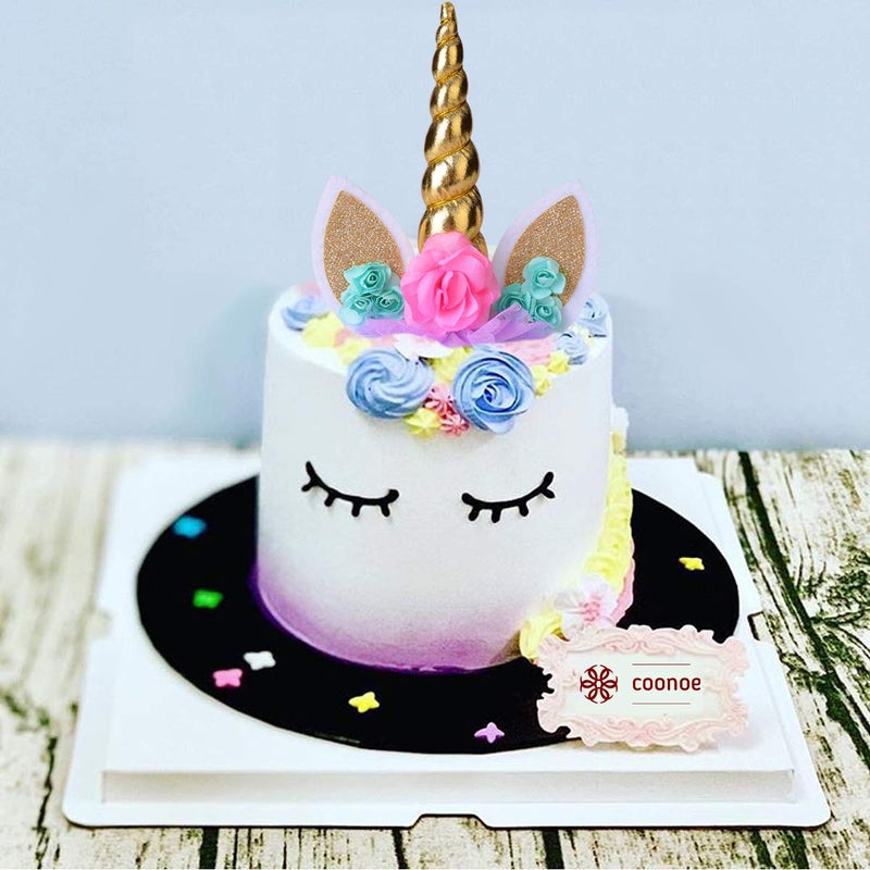 coonoe Unicorn Cake Topper,Handmade Party Cake Decoration Supplies with multiple Eyelashes,Reuasble Gold Horn for Birthday Party,Baby Shower&Weddingâ€¦ - Image 2